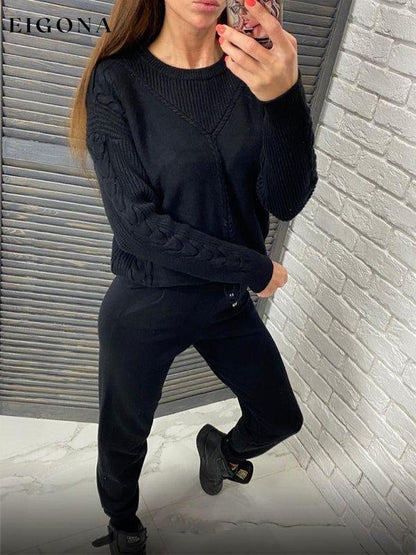 Women's sweater casual fashion coat two-piece set Black FREESIZE clothes lounge lounge wear lounge wear sets loungewear loungewear sets sets