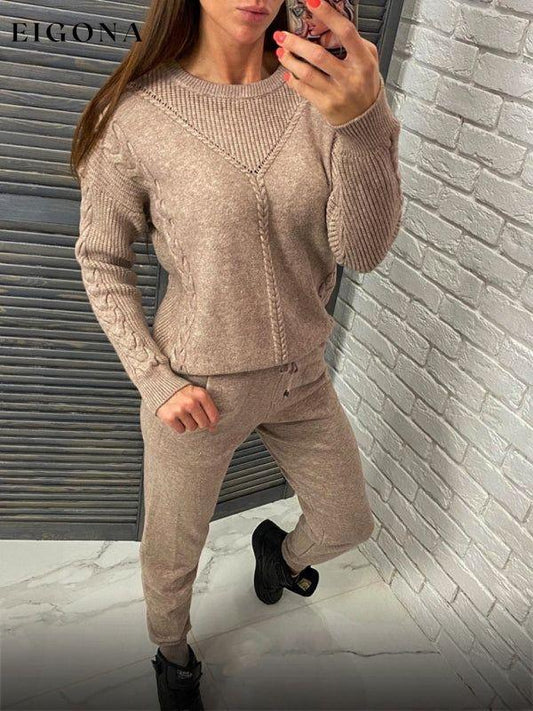 Women's sweater casual fashion coat two-piece set Khaki FREESIZE clothes lounge lounge wear lounge wear sets loungewear loungewear sets sets