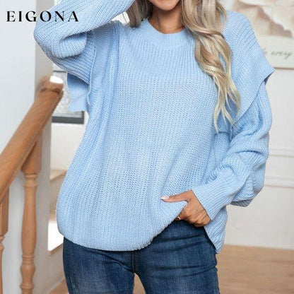 Women's New Style Drop Shoulder Long Sleeve Loose Knitted Sweater Blue clothes Sweater sweaters