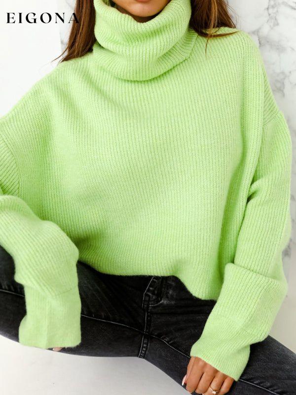 Women's turtleneck loose warm sweater Green clothes sweaters turtleneck sweater
