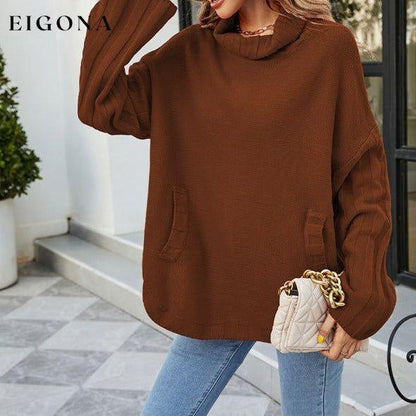 women's loose large size turtleneck sweater Brown clothes Sweater sweaters