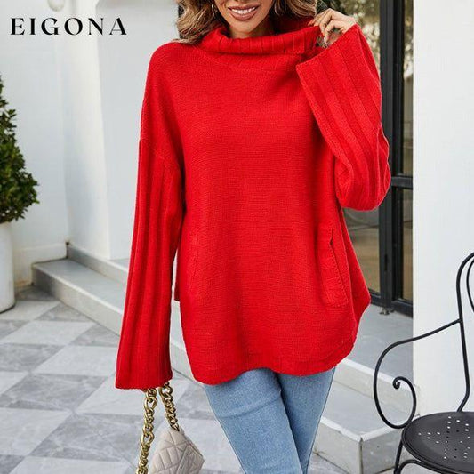 women's loose large size turtleneck sweater Red clothes Sweater sweaters