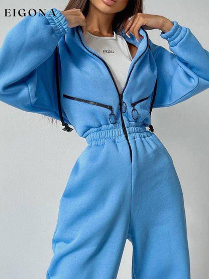women's hooded sweatshirt sports casual suit two piece set Blue clothes
