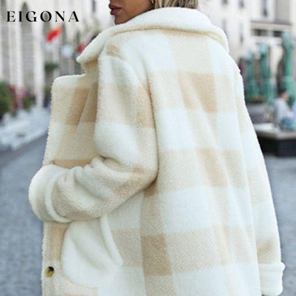 Women's lapel plaid single-breasted plush coat clothes Jackets & Coats