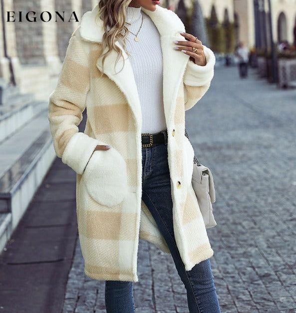 Women's lapel plaid single-breasted plush coat clothes Jackets & Coats