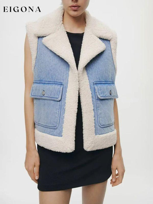 New style lapel thickened warm sleeveless lambswool denim vest clothes Denim Jacket Outerwear