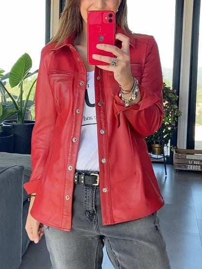 Women's Casual Pocket Leather Jacket Jackets