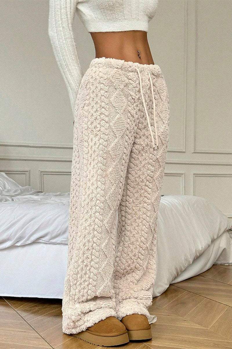 Women's casual warm textured solid color wide leg pants bottoms pants