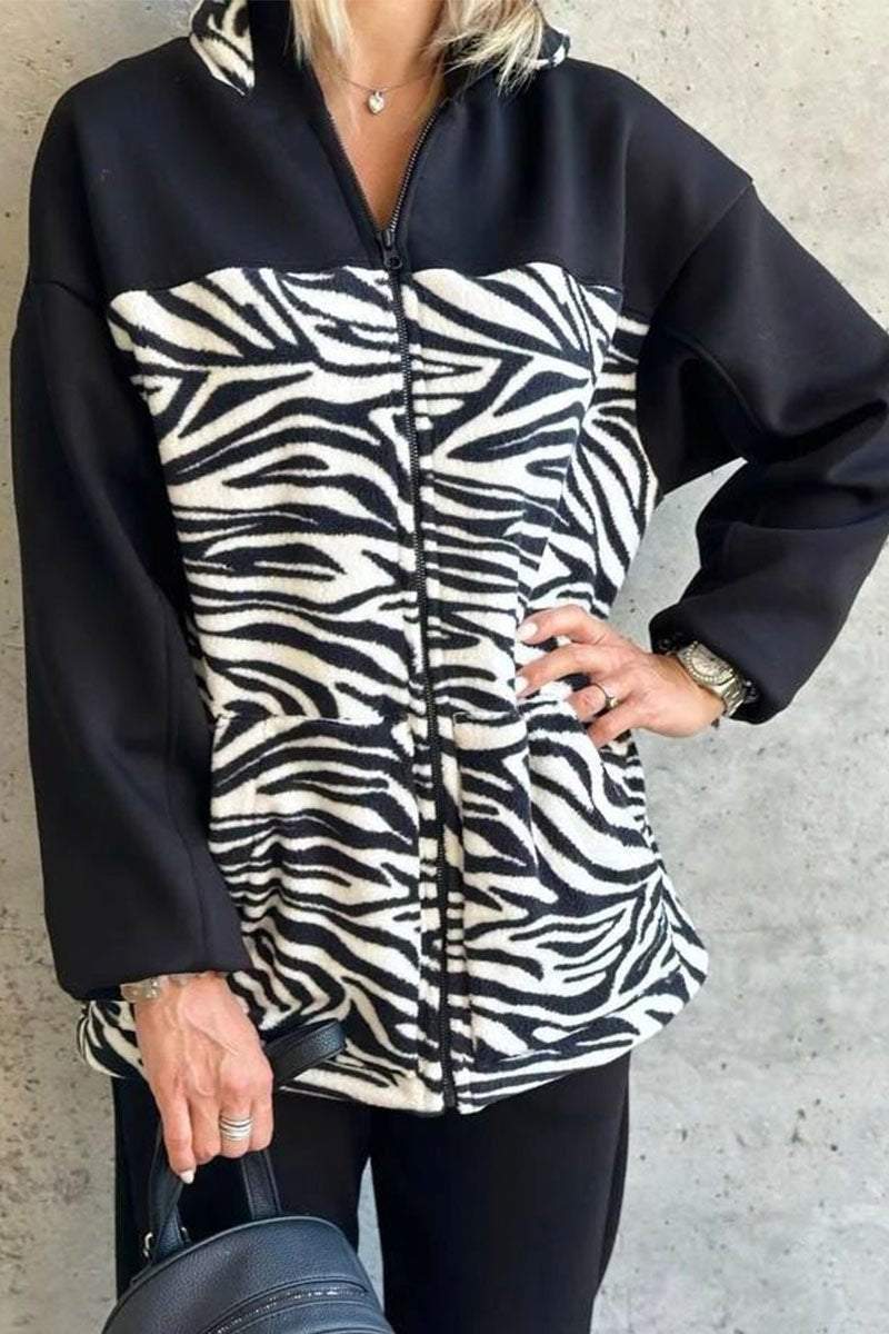 Leopard and Zebra Print Long-sleeve Zip Cardigan Cardigan Tops