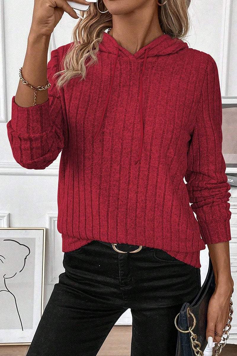 Women's Casual Solid Color Knitted Hooded Top sweater Top