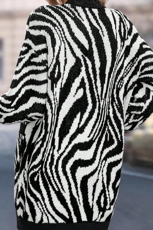 Women's Casual Zebra Print Contrast Knitted Cardigan Coats skirts Top