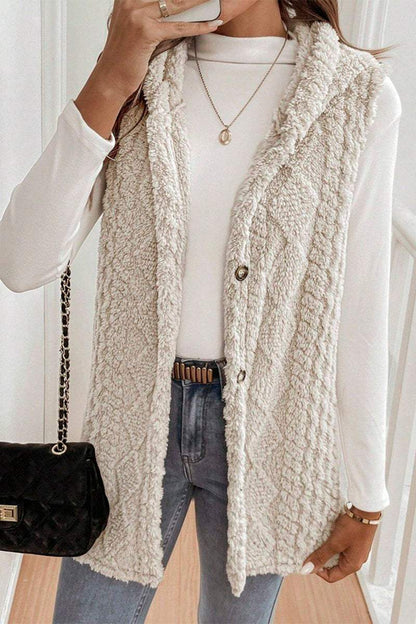 Women's Casual Warm Textured Hooded Vest sweatshirts Top