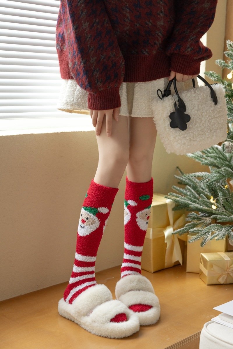 Women's Christmas Non-shedding thickened coral fleece stockings Socks