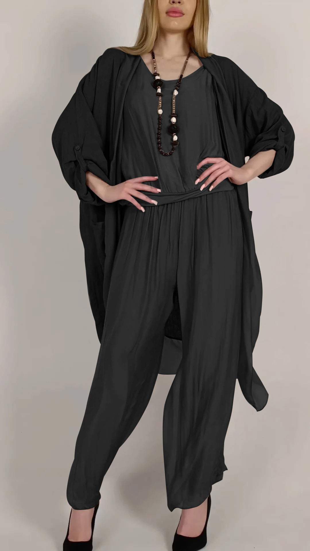 Women's Round Neck Chiffon Comfortable Loose Casual Three-piece Suit Suit