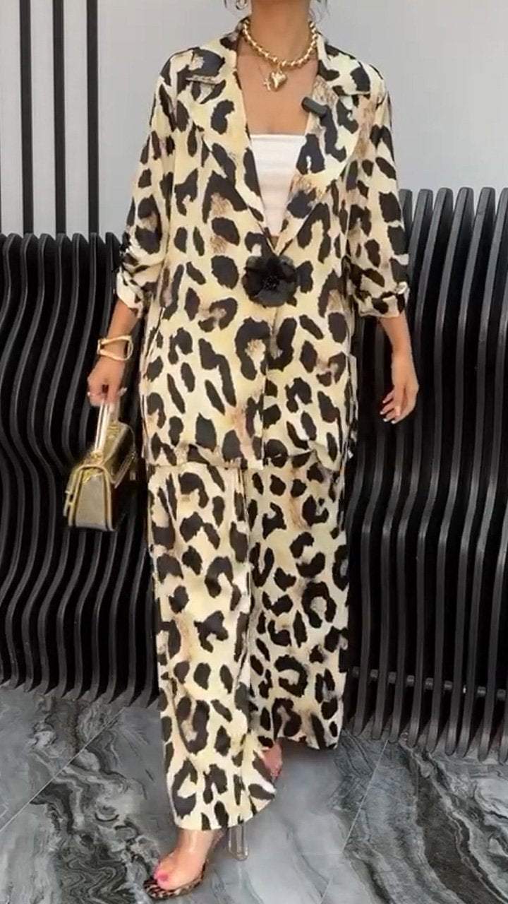 Women's Luxury Leopard Print Lapel Suit suit