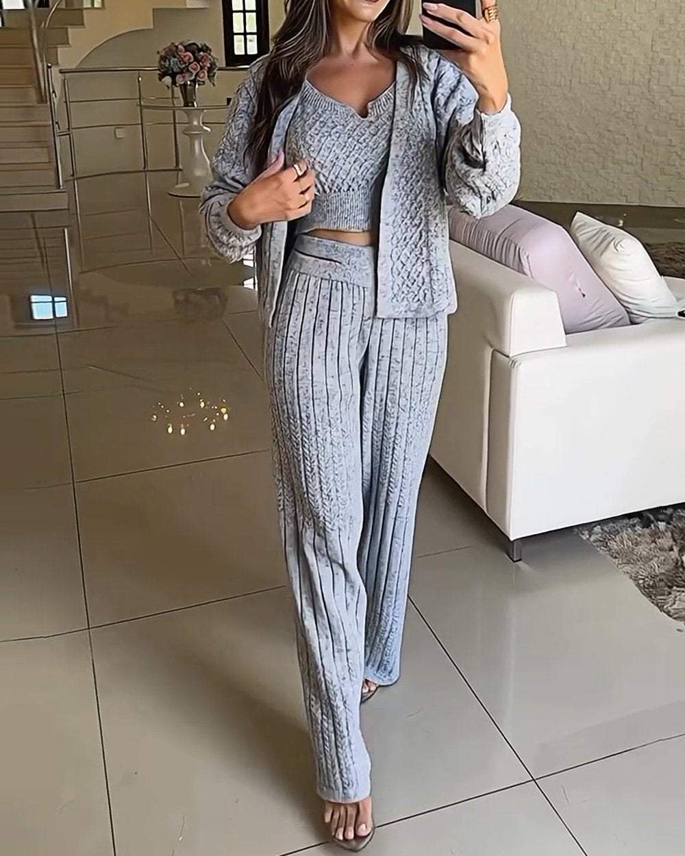 Women's Fashion Casual Sweater Three-piece Set Set