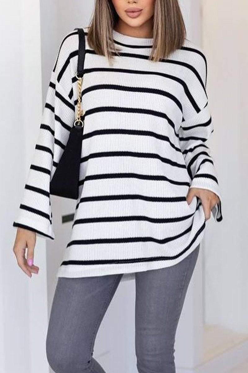 Women's Casual Round Neck Striped T-shirt Cotton T-shirts Top