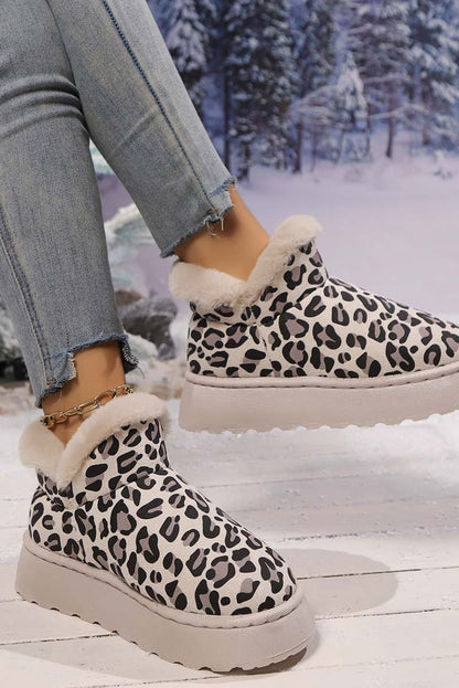 Women's thickened velvet round toe thick sole leopard print snow boots Martin Boots Shoes