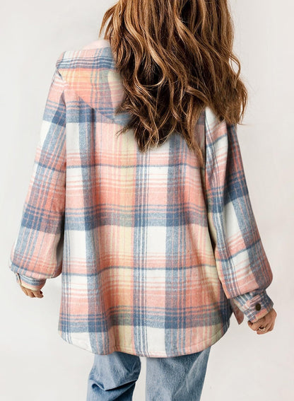 Thickened Flannel Plaid Jacket Coat With Hood