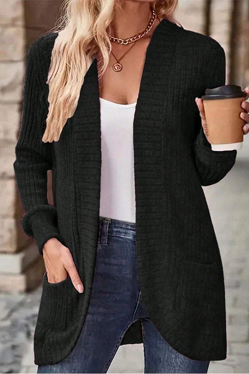 Women's Casual Pit Striped Woolen Cardigan Jacket coat Top