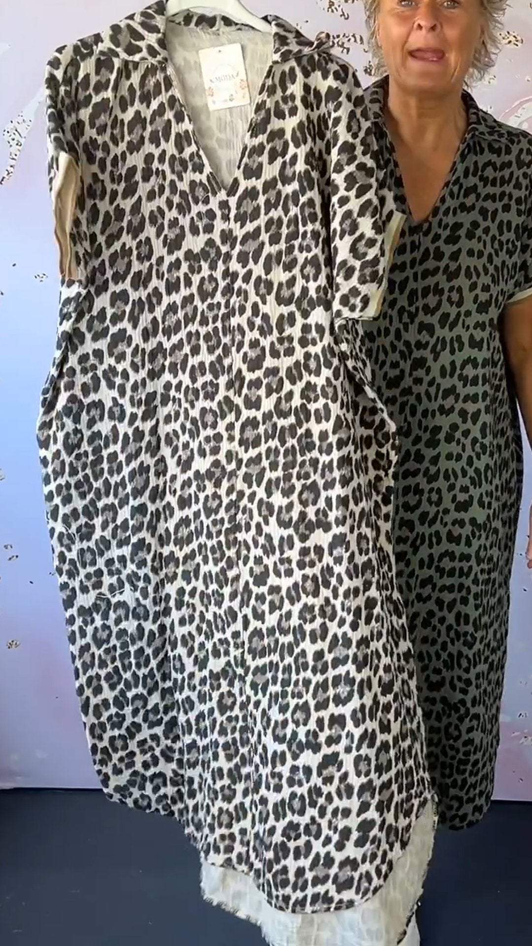 Women's V-neck Short-sleeved Leopard Print Casual Dress dress