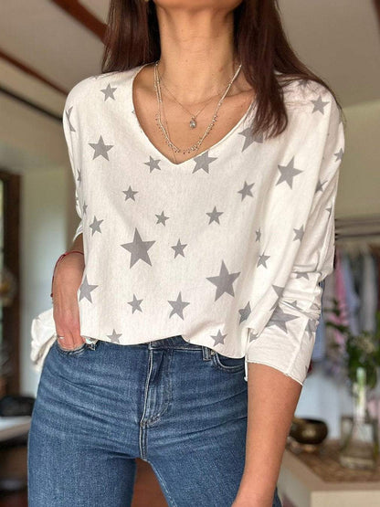 Women's Casual Star Print Round Neck Long Sleeve Top Top