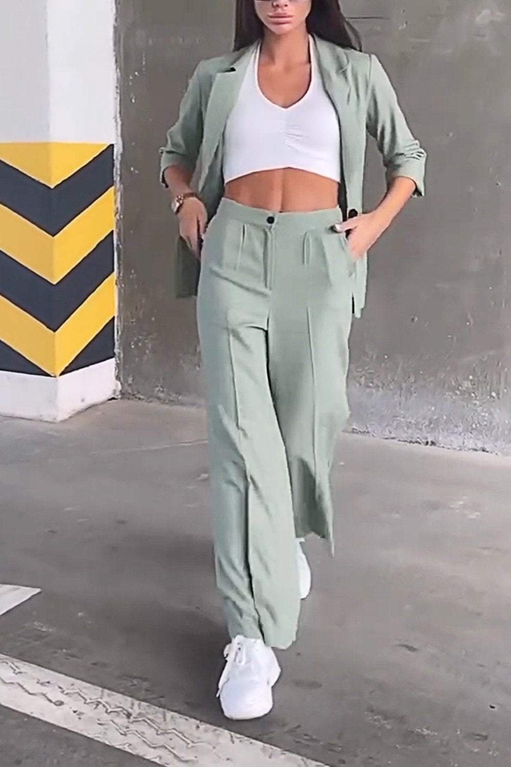 Women's Solid Color Casual Suit Top & Pants Two-piece Set Pant sets Set