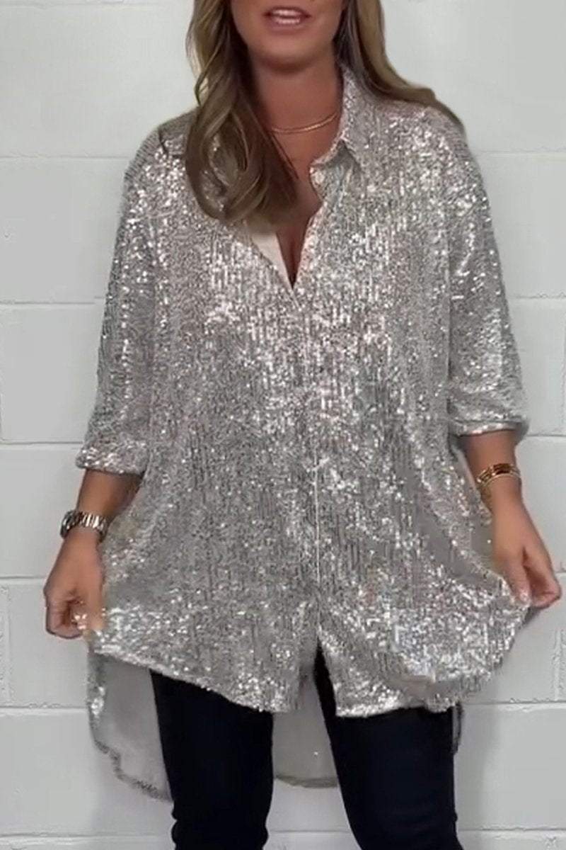 Women's Lapel Sequined Long Shirt Fashion Trends