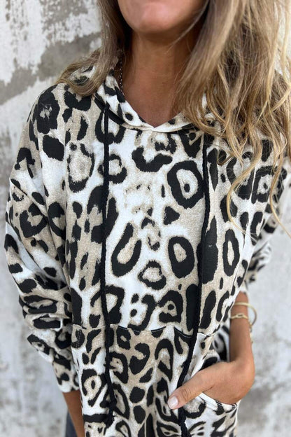 Women 's Leopard Print Hooded Long Sleeved Hoodie Top Hoodies Tops