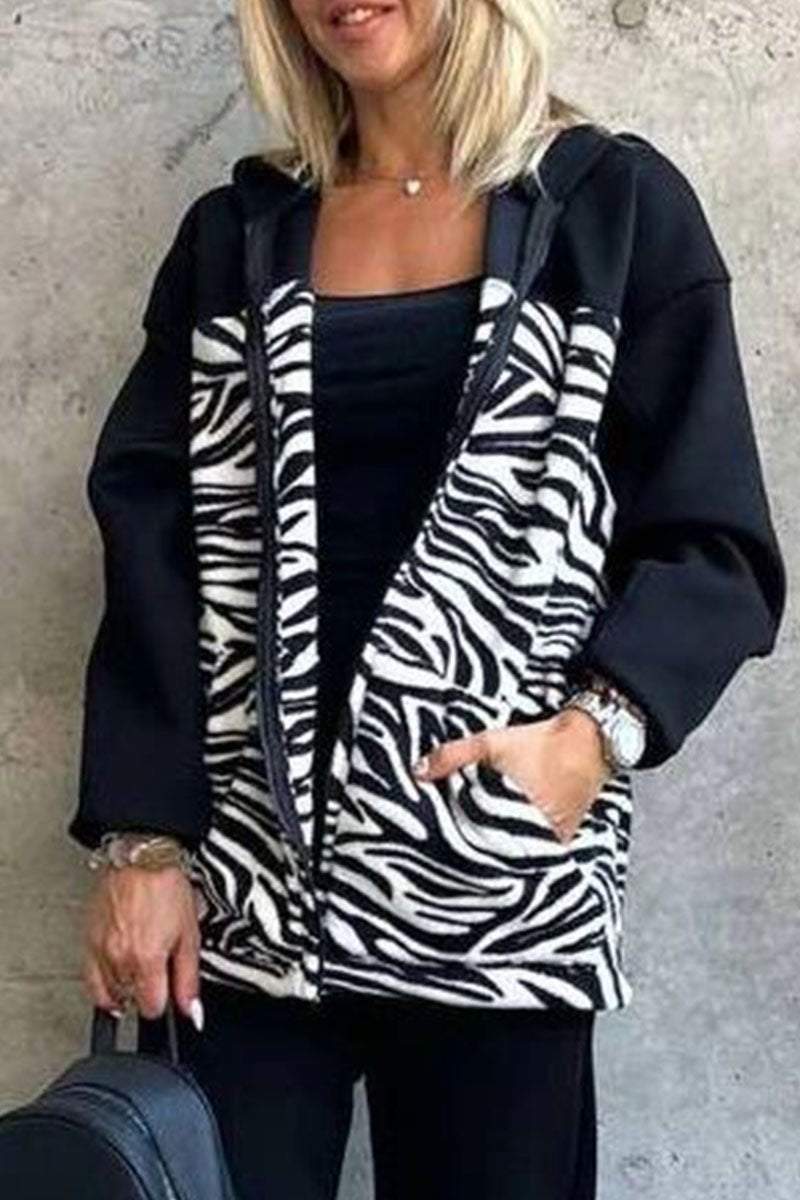 Leopard and Zebra Print Long-sleeve Zip Cardigan Cardigan Tops