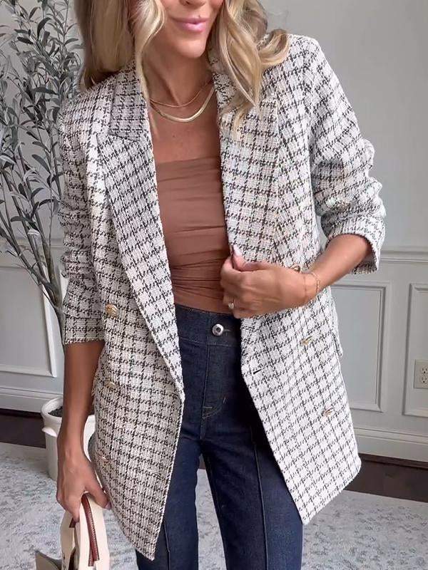 Women's Casual Lapel Single-breasted Plaid Suit Jacket Cotton Jacket