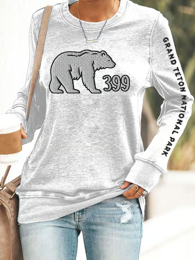 Women's Casual Bear Digital Print Long Sleeve T-Shirt SHIRTS Top