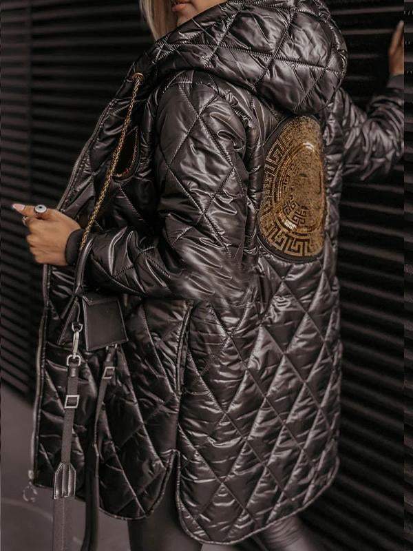 Women's Hooded Long-sleeved Diamond-patterned Casual Cotton Coat Coats Tops