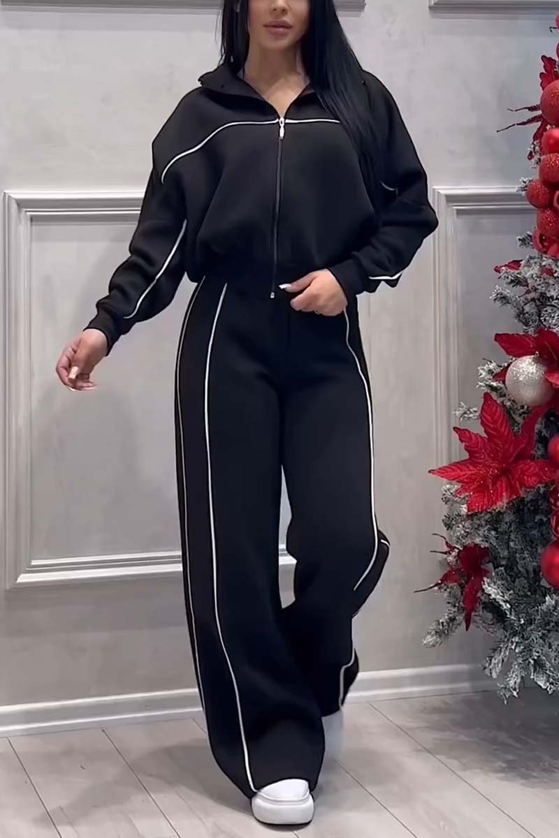 Women's casual sports zipper jacket wide leg pants suit Pant sets Sets Two piece sets