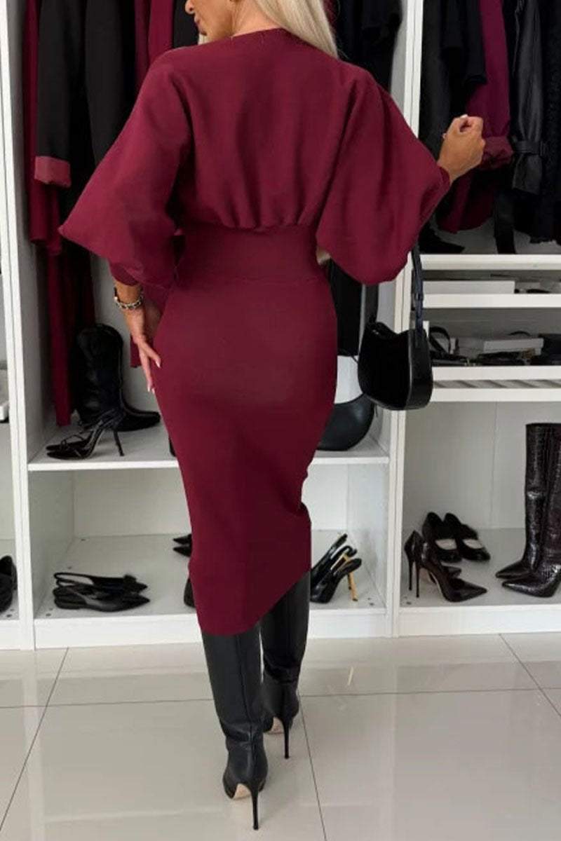 Women's Fall/Winter Solid Color Skinny Dress dress Midi Dress