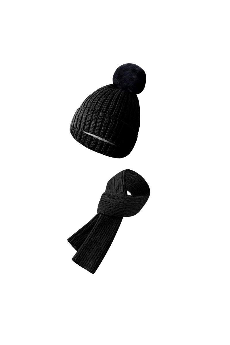 Knitted Hat, Double-layer Fleece Warm Wool Scarf, Gloves, Three-piece Set Gloves Hat Scarf Three-piece Set