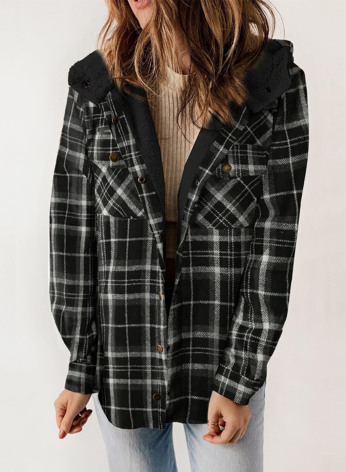 Thickened Flannel Plaid Jacket Coat With Hood