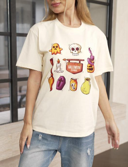 Women's Round Neck Short Sleeve Halloween Print Casual T-shirt top