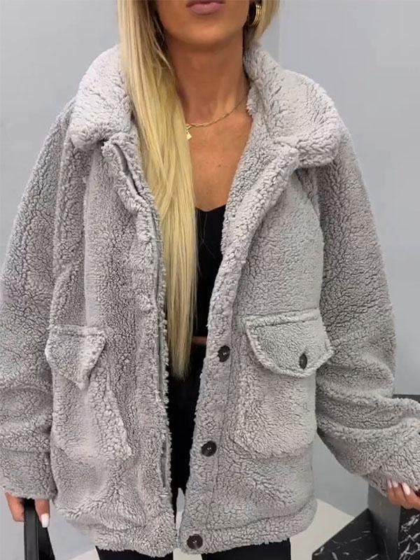 Women's Lapel Long Sleeve Plush Coat Coat Tops