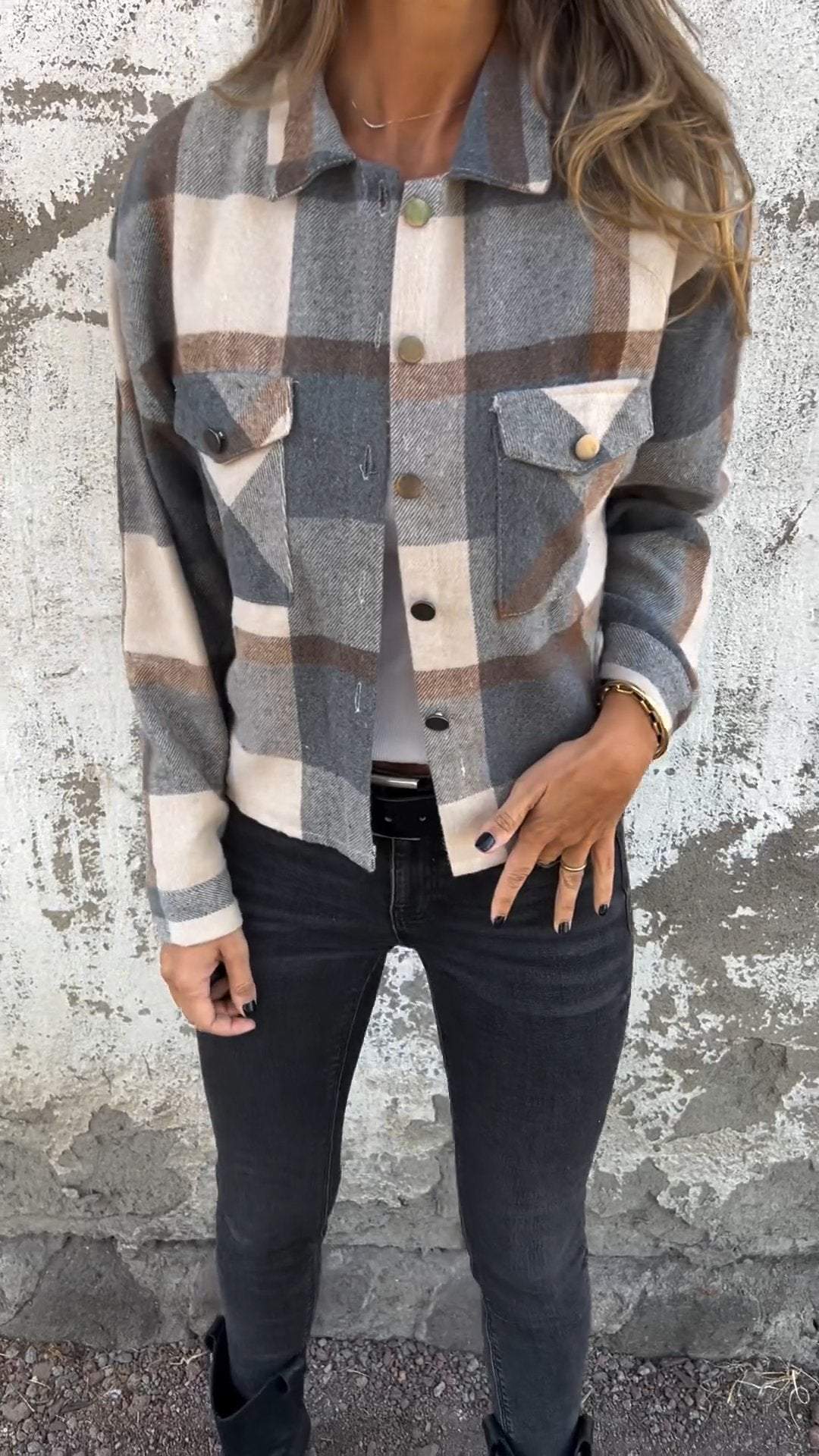 Casual Lapel Plaid Coat Coat cotton