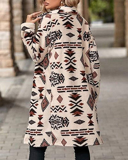 Women's Western Retro Print Long Sleeve Coat Coat