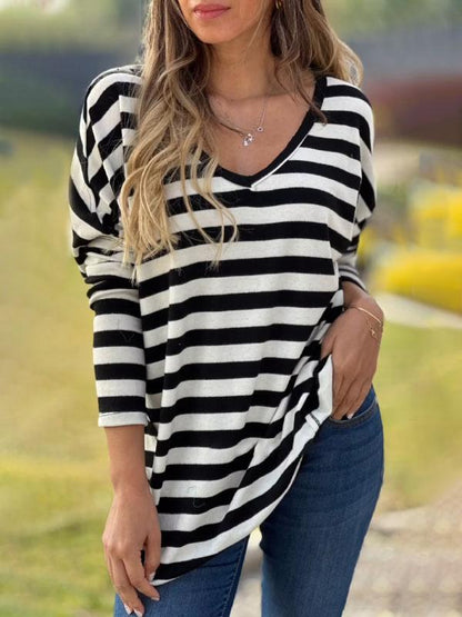 Women's Striped Patchwork Irregular Long Sleeves Long Sleeves Top