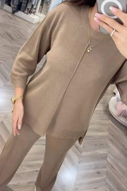 Women's solid color knitted suit Suits Two-piece set