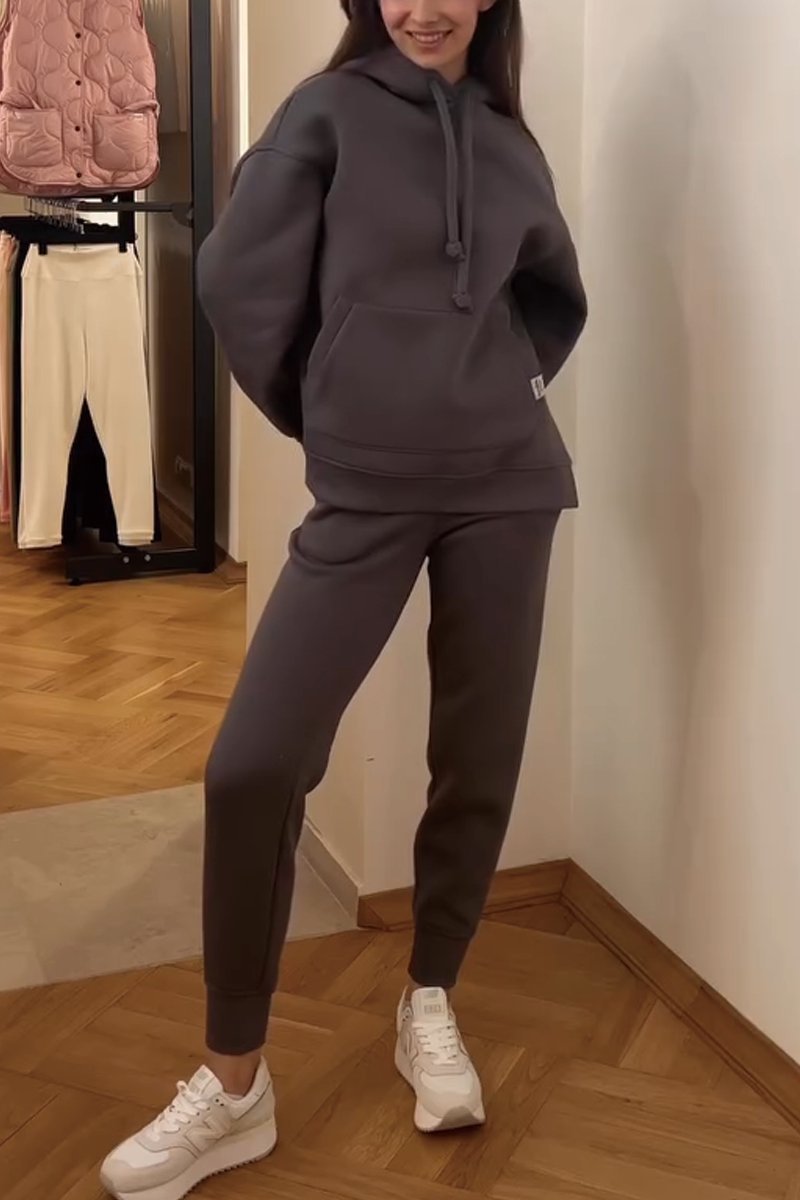 Women's solid color hooded pullover pants set Suits Two-piece set