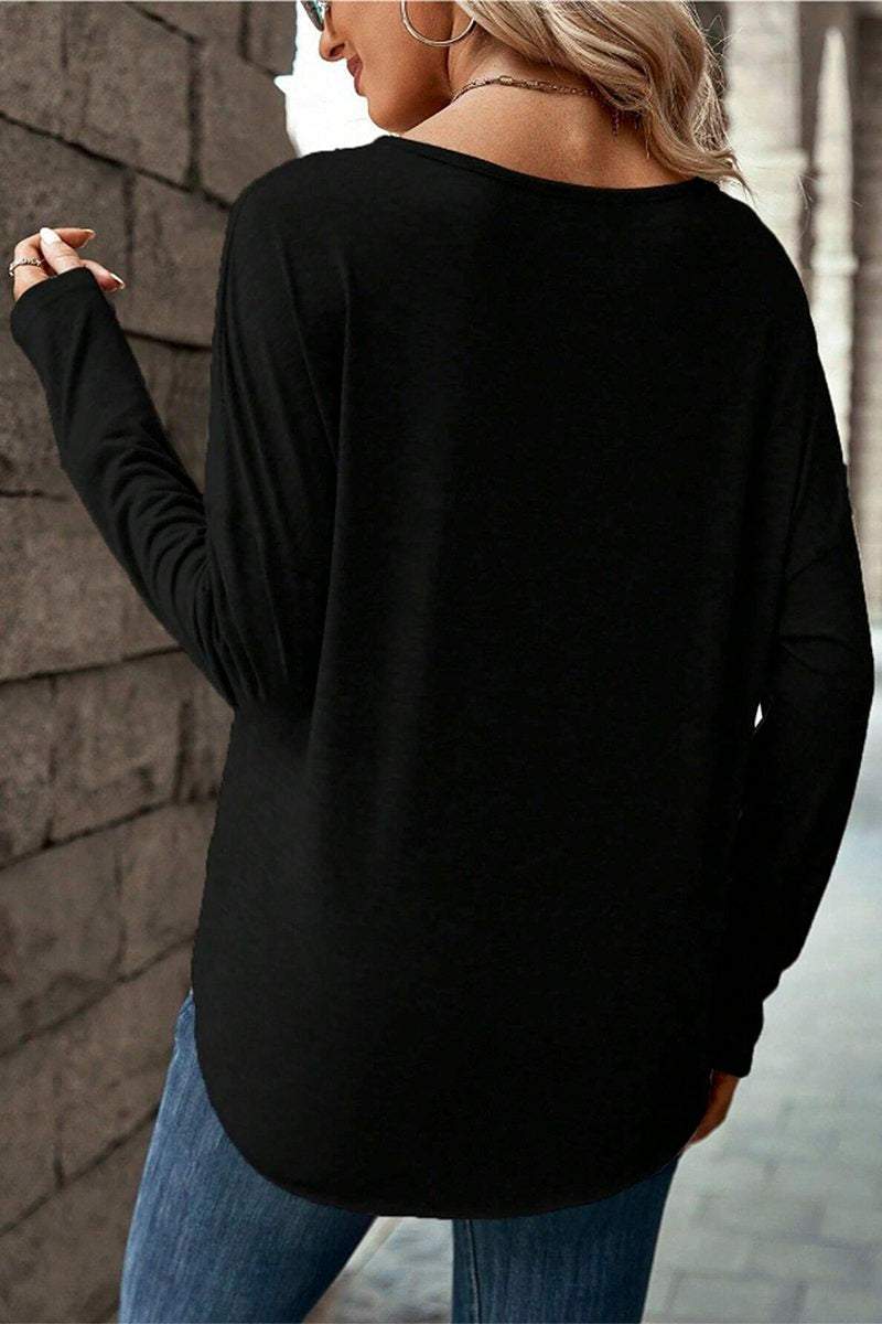 Women's Casual V Tie Button Long Sleeve Top sweatshirt Top