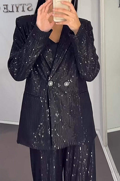 Women's Fashion Sequined Jacket & Pants Two-piece Set Suit Two-piece Suit