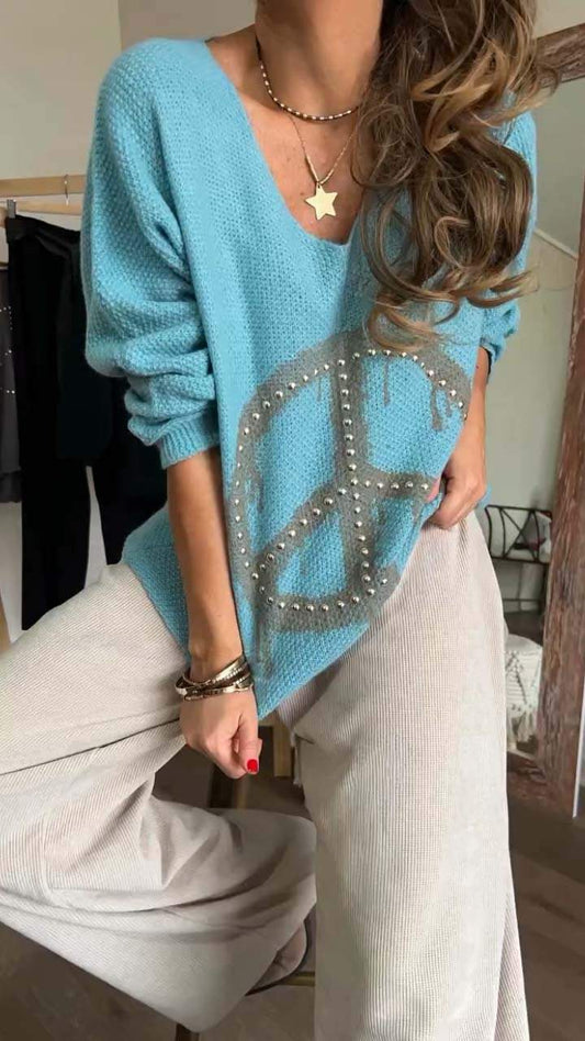 Women's Casual Print Long Sleeve Knit Sweater Sweater Top