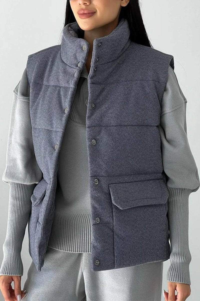 Casual Solid Color Sleeveless Pocket Jacket Jacket Tops