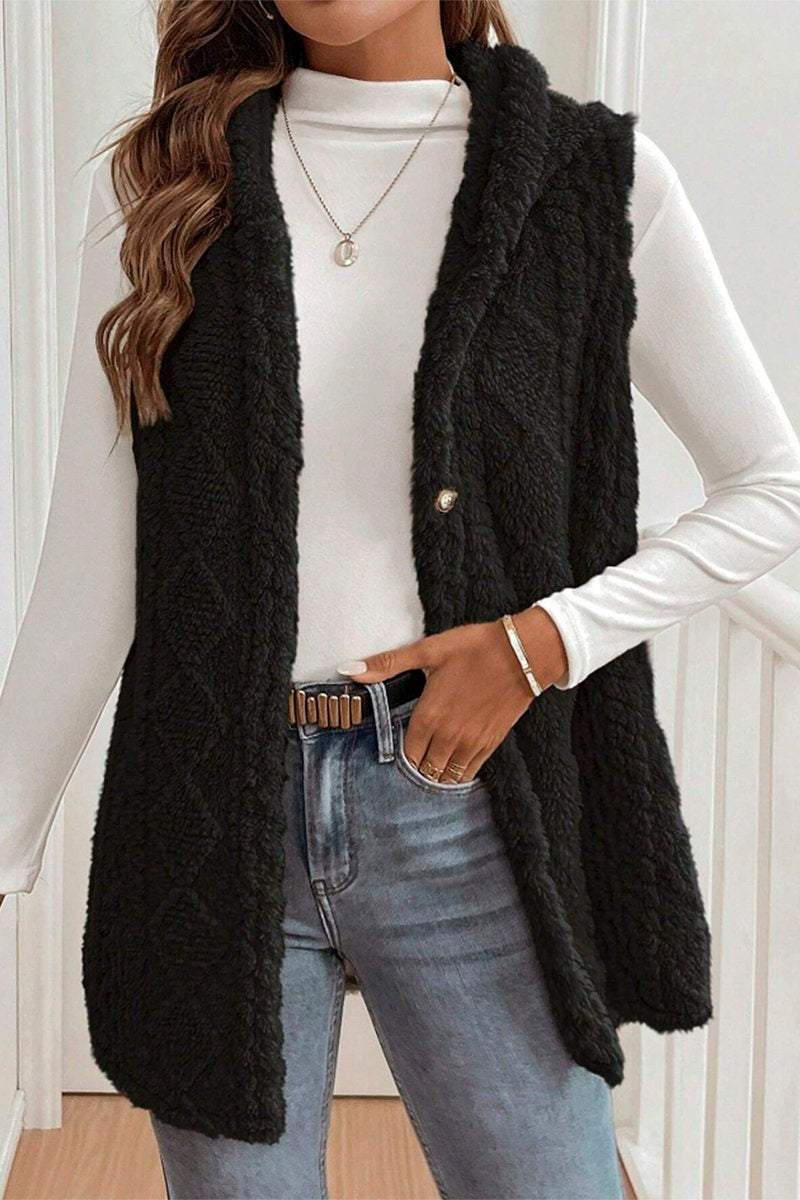 Women's Casual Warm Textured Hooded Vest sweatshirts Top