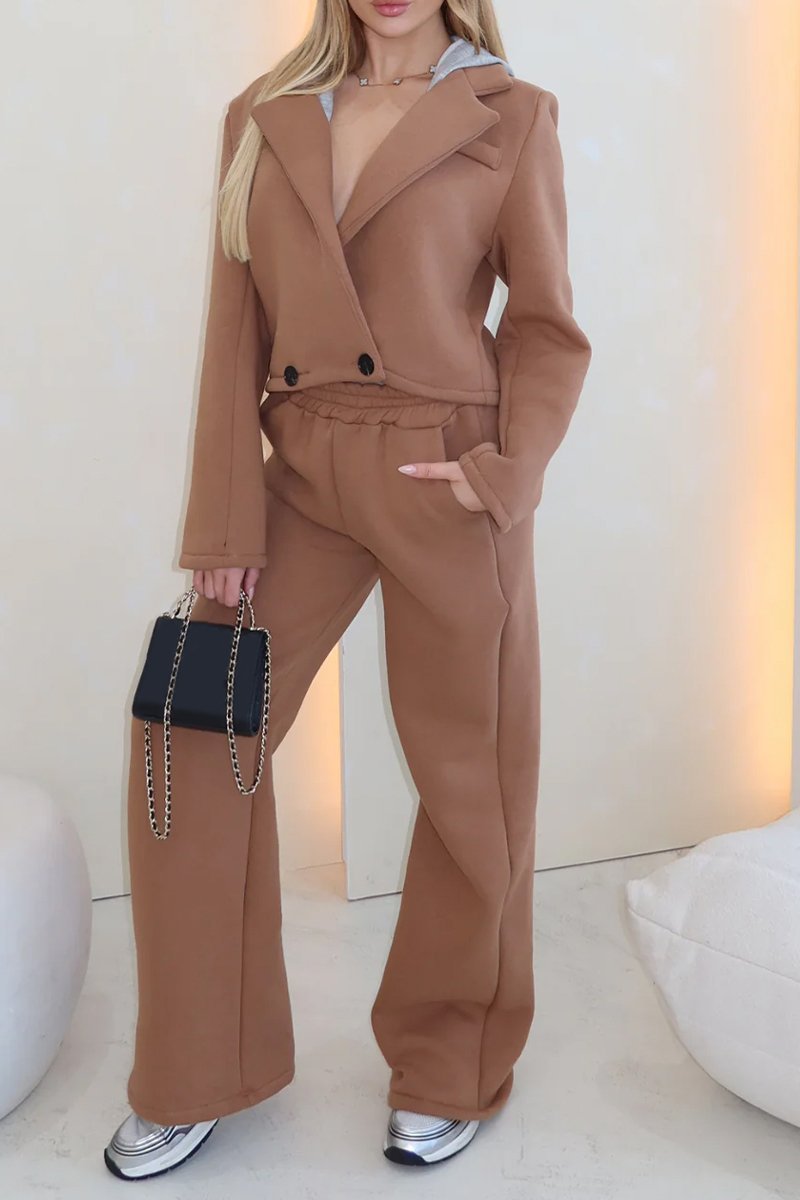 Women's Spring and Fall Casual Solid Color Lapel Suit sets Two piece sets